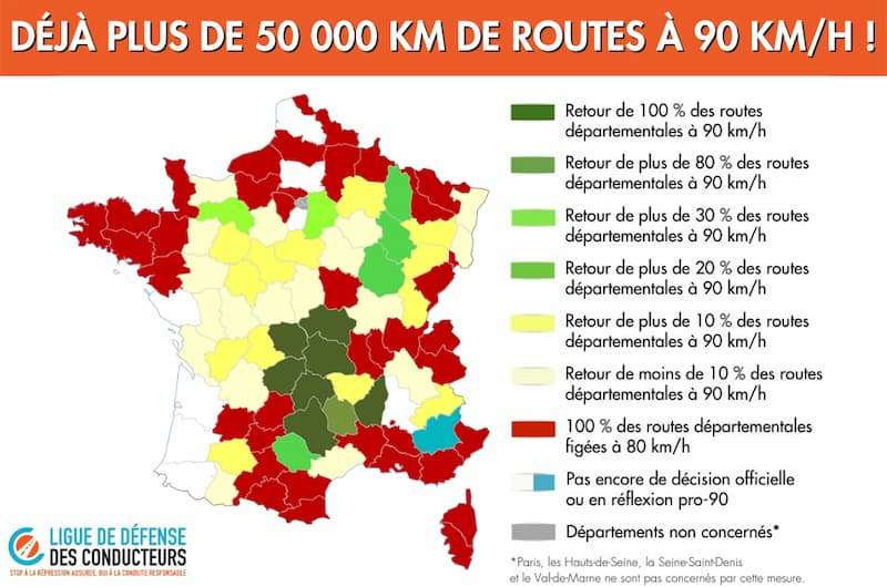 Map of speed limits in France